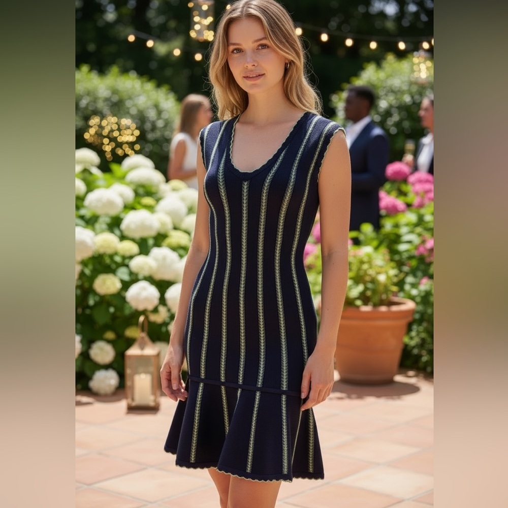 Herve Leger Navy Dress with Green Accents